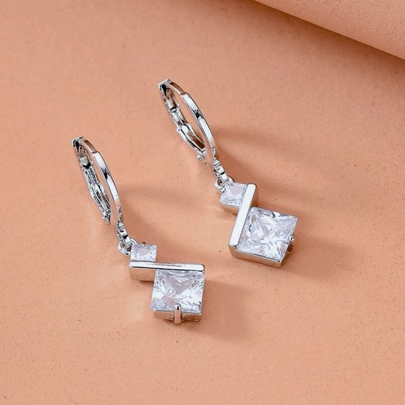 Any 4/$25! Silver Crystal Geometric Mini Hoop Earrings - Picture 2 of 5